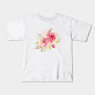 Whimsical red watercolor floral bouquets Kids T-Shirt